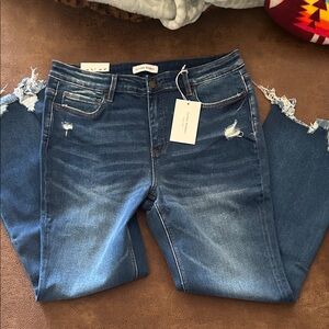 Flying Monkey Distressed Cropped Jeans in Medium Blue
